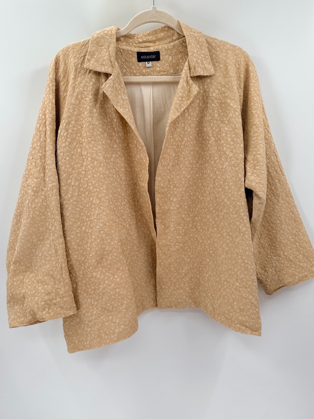 Eskandar Gold Embroidered Quiet Luxury Oversized Lagenlook Jacket 0 Small FLAWS
